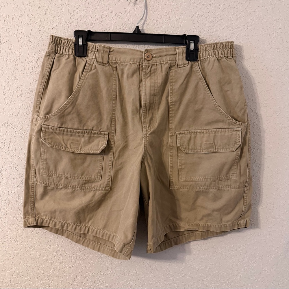 Basic Editions Tan Cargo Shorts with Elastic Waist button/zipper closure—D